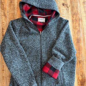 Men's Heather Gray Zip Hoodie with Red Plaid Lining